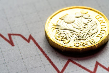 Picture of a pound coin against a graph